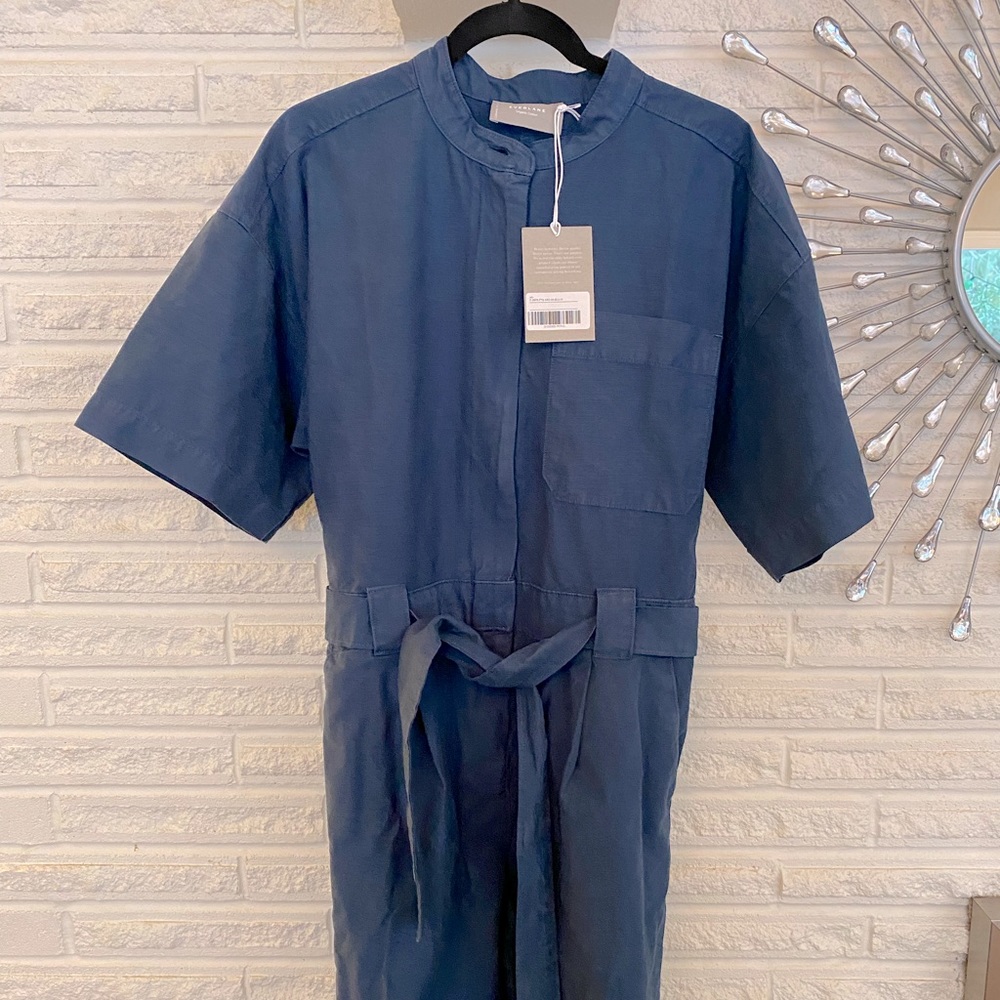 Everlane fatigue short sleeve jumpsuit in cobalt blue size 14